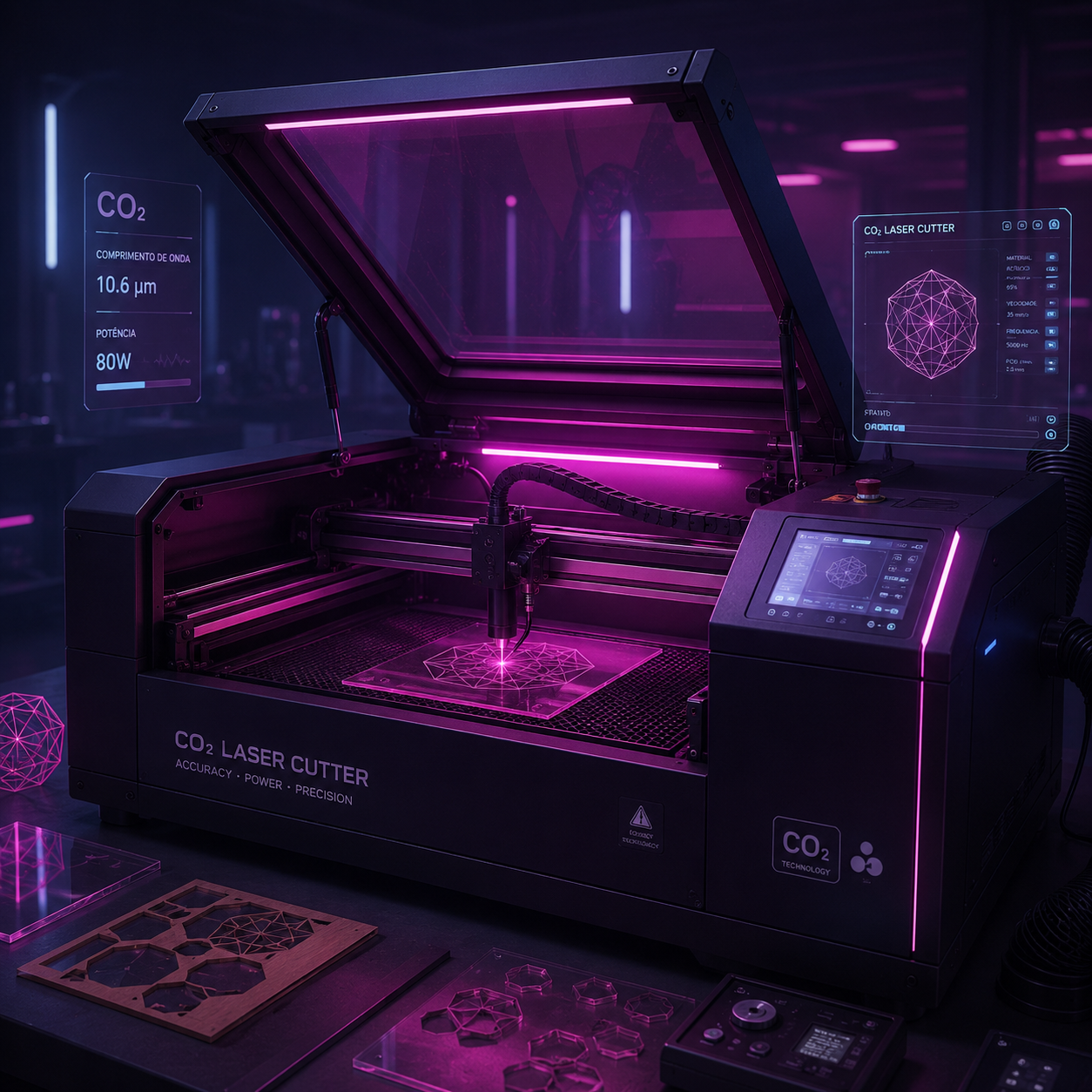 Máquina de corte a laser em funcionamento