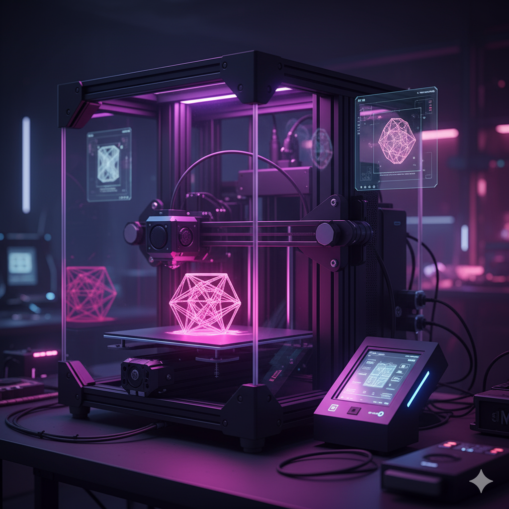Impressora 3D em funcionamento, representando o software de precificação